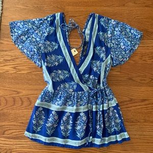 Blue floral wrap shirt